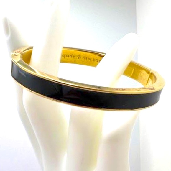 kate spade Jewelry - Kate Spade Gold Black Hinged Designer Bracelet with Black Inlay approx. 2.5”